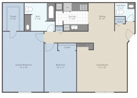 2 Bed 1.5 Bath Floor Plan at The Element @ St Andrews, Mishawaka, Indiana